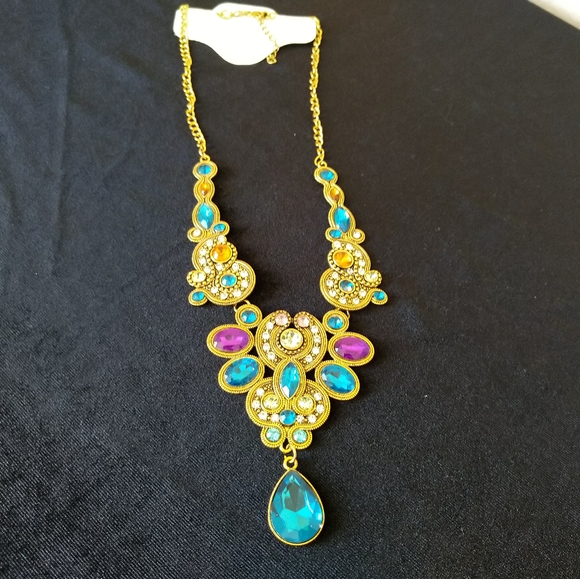 Blue and Gold Tone Statement Necklace - Picture 7 of 9